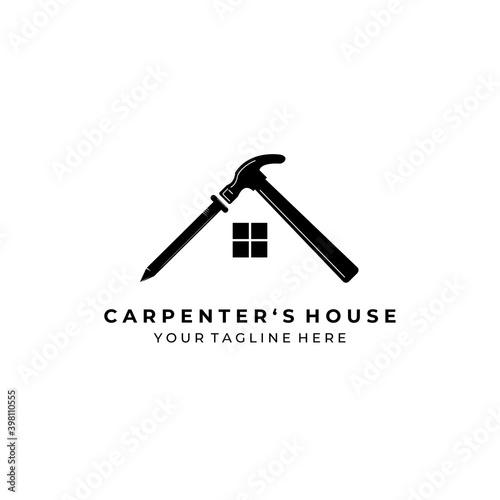 Carpenter's house logo vector illustration design, wood worker, workshop, icon, symbol