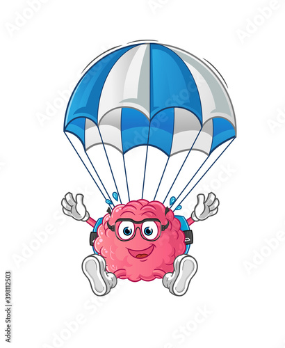 Fototapeta Naklejka Na Ścianę i Meble -  brain skydiving character. cartoon mascot vector