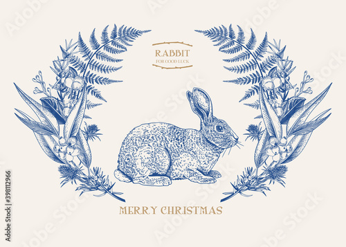 Oval wreath with a rabbit.