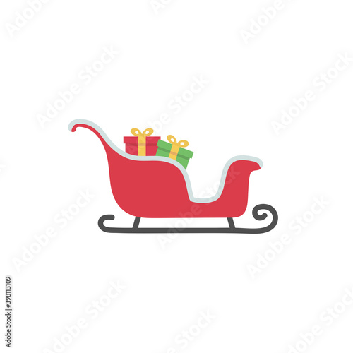 Santa's sleigh with presents - christmas icon - isolated on white background. Vector illustration.