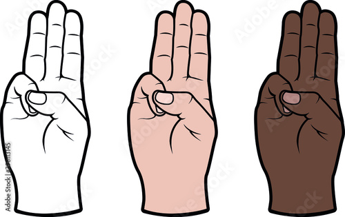 Scout Sign Vector Illustration, Three Fingers Hand Gesture