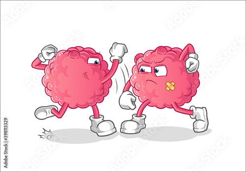 brain fighting cartoon. cartoon mascot vector