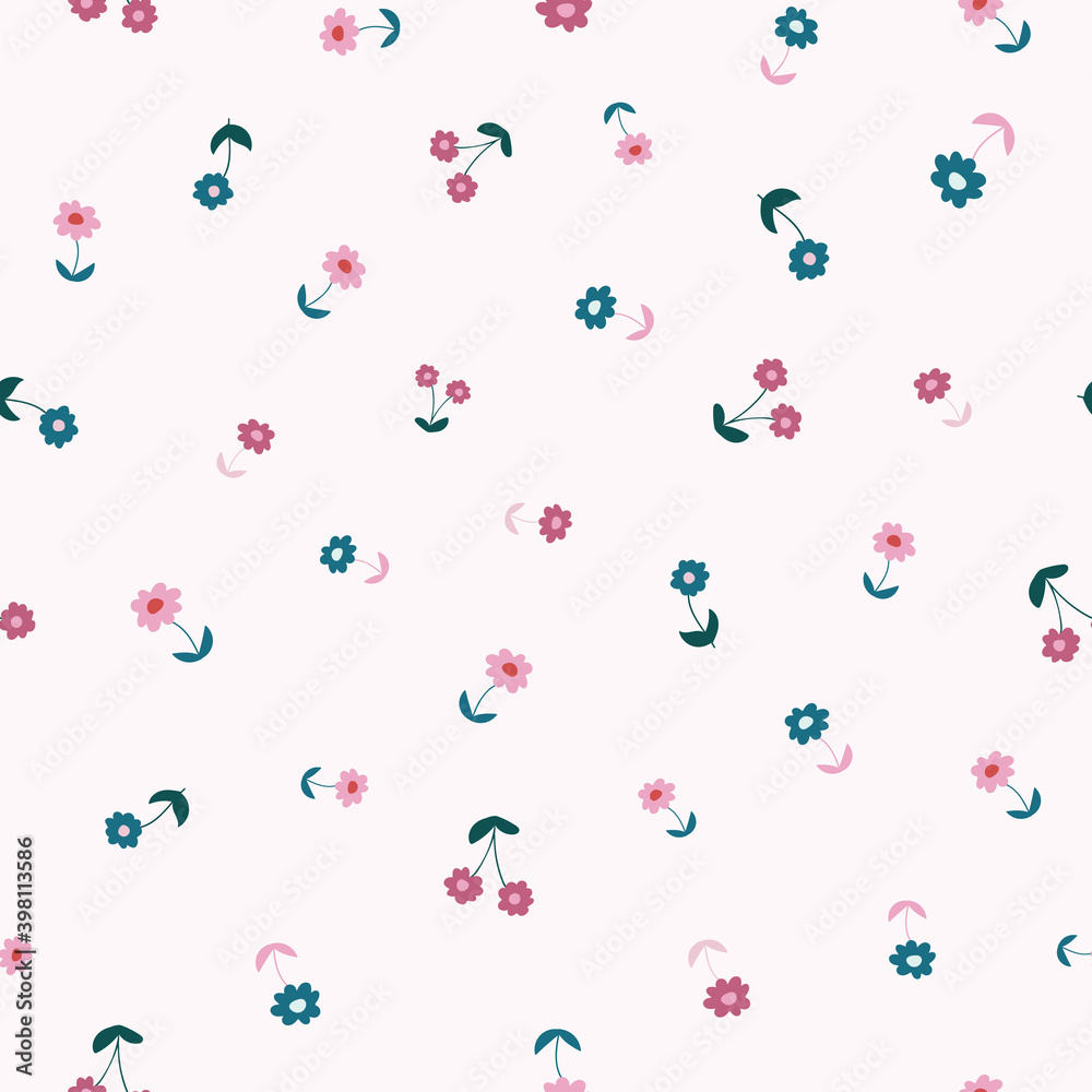 Cream, Blue , and Pink Tiny Daisy Seamless Pattern Cream, Blue , and Pink Tiny Daisy Seamless Pattern