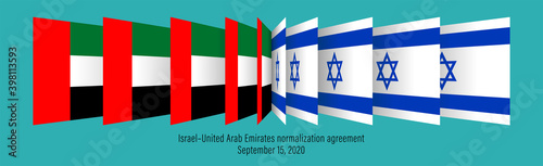 United Arab Emirates and Israel flags. Israel United Arab Emirates normalization agreement. A peace deal between Israel and United Arab Emirates. 3d Flip Effect. Vector illustration