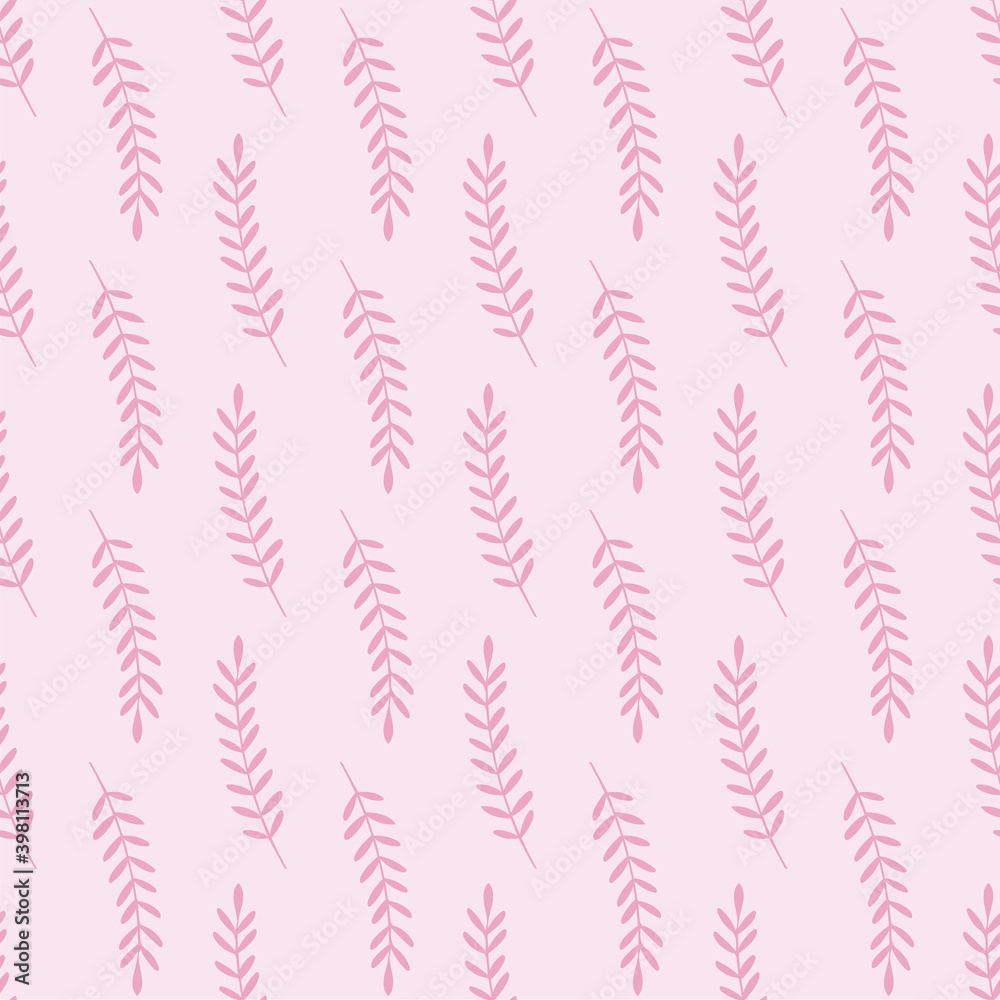 Soft Pink Repeating Leaves Botanical Seamlesss