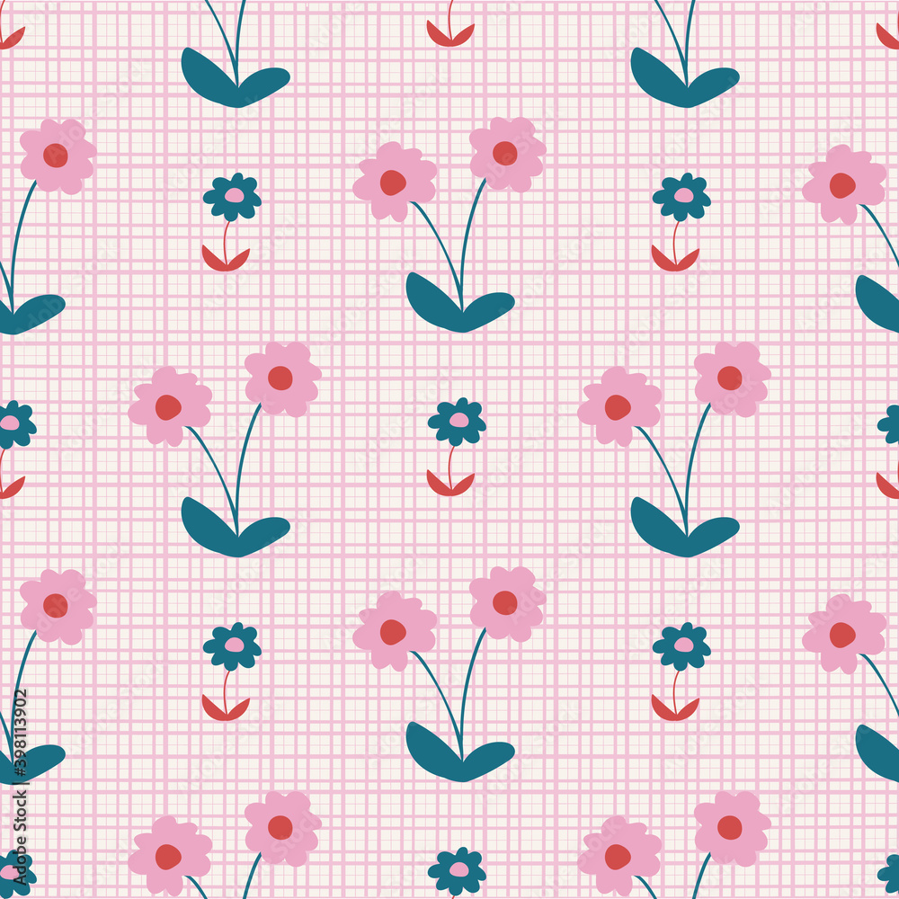 Green and Pink Textured Daisy Seamless Pattern Green and Pink Textured Daisy Seamless Pattern