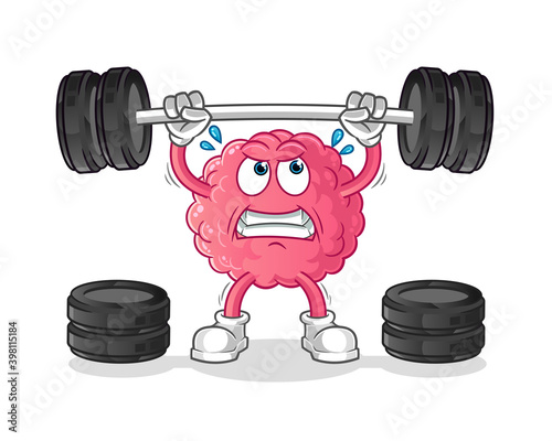 brain lifting the barbell character. cartoon mascot vector