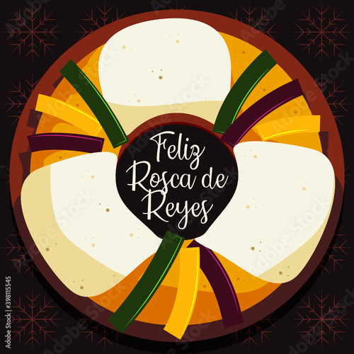 Ilustración de Rosca de Reyes para celebración de día de Reyes. 