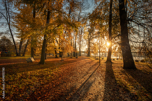 Autumn view of the park on the Oder in Opole