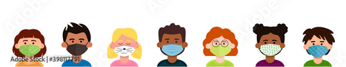A group of different children wearing face masks