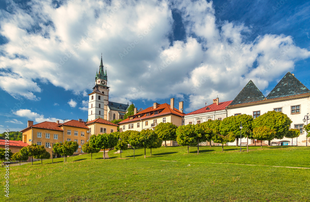 Main square with Town castle in Kremnica, important medieval mining town, Slovakia, Europe.