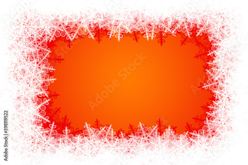 festive winter background of stylish snowflakes on red