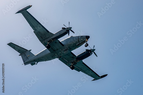 large propeller-driven aircraft. Large propeller-driven transport aircraft at air show . photo