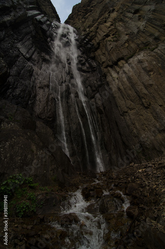 Huge waterfall in the national park. Abai-Su waterfall. Kabardino-Balkaria