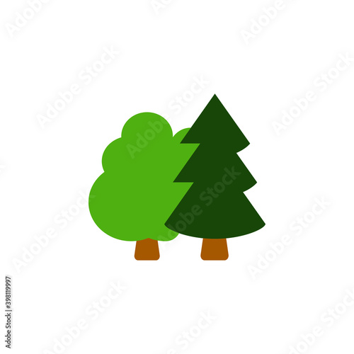 Deciduous and coniferous tree color. Forest. icon green vector. Simple sign, logo. 