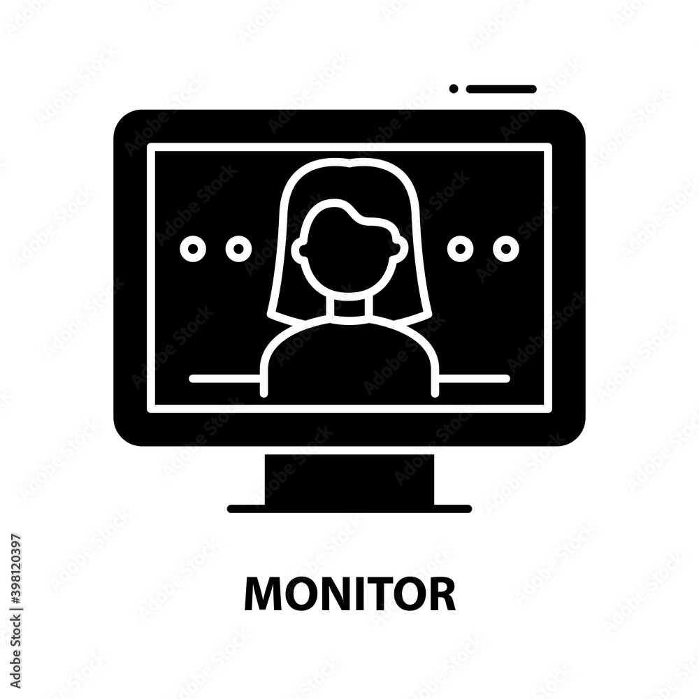 monitor icon, black vector sign with editable strokes, concept illustration monitor icon, black vector sign with editable strokes, concept illustration