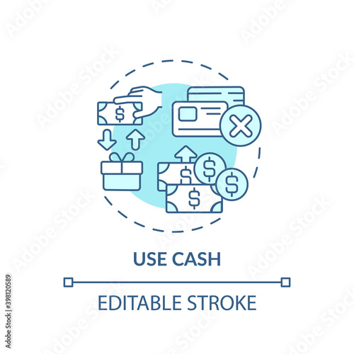 Using cash concept icon. Shopping tip idea thin line illustration. Saving money. Considering purchasing choices. Tracking spending. Vector isolated outline RGB color drawing. Editable stroke
