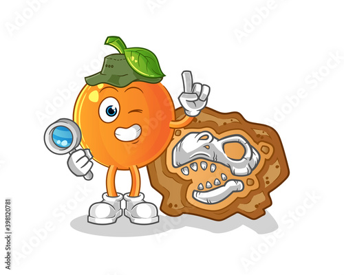 orange archaeologists with dinosaur fossils mascot. cartoon vector