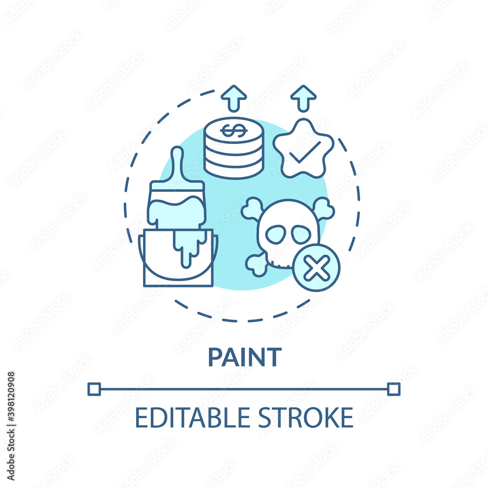 Paint concept icon. Spending more for high quality product idea thin line illustration. Walls and household uses. Eco-friendly paints. Vector isolated outline RGB color drawing. Editable stroke