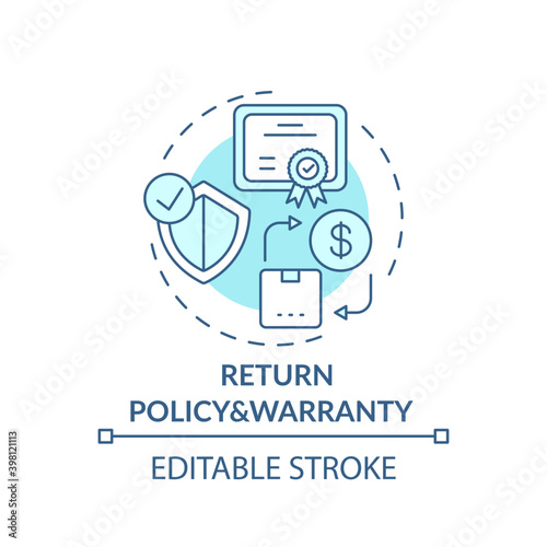 Returning policy and warranty concept icon. Informed customer tip idea thin line illustration. Refunding purchase. Customer satisfaction. Vector isolated outline RGB color drawing. Editable stroke