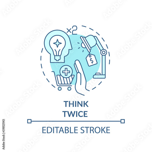Thinking twice concept icon. Informed customer tip idea thin line illustration. Avoiding impulse buying. Buying mindfully. Vector isolated outline RGB color drawing. Editable stroke