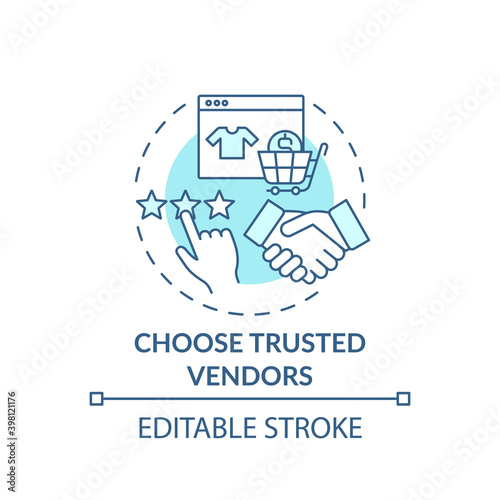Choosing trusted vendors concept icon. Online shopping tip idea thin line illustration. Product quality. Price, availability, reliability. Vector isolated outline RGB color drawing. Editable stroke
