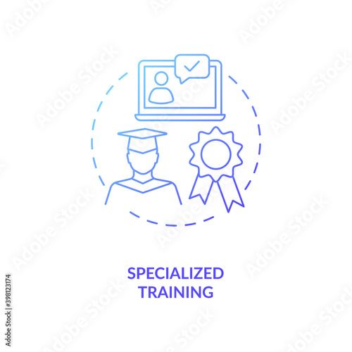 Specialized training blue gradient concept icon. Online course, education. College degree. Virtual assistant skill idea thin line illustration. Vector isolated outline RGB color drawing