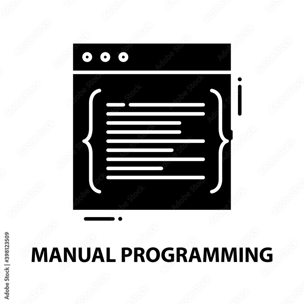 manual programming icon, black vector sign with editable strokes, concept illustration manual programming icon, black vector sign with editable strokes, concept illustration
