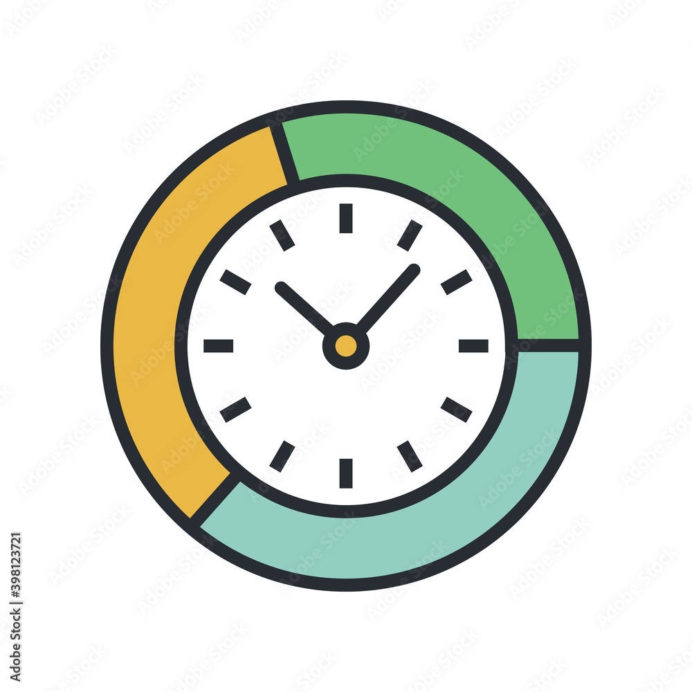 Office clock icon in flat design style. Office clock icon in flat design style.