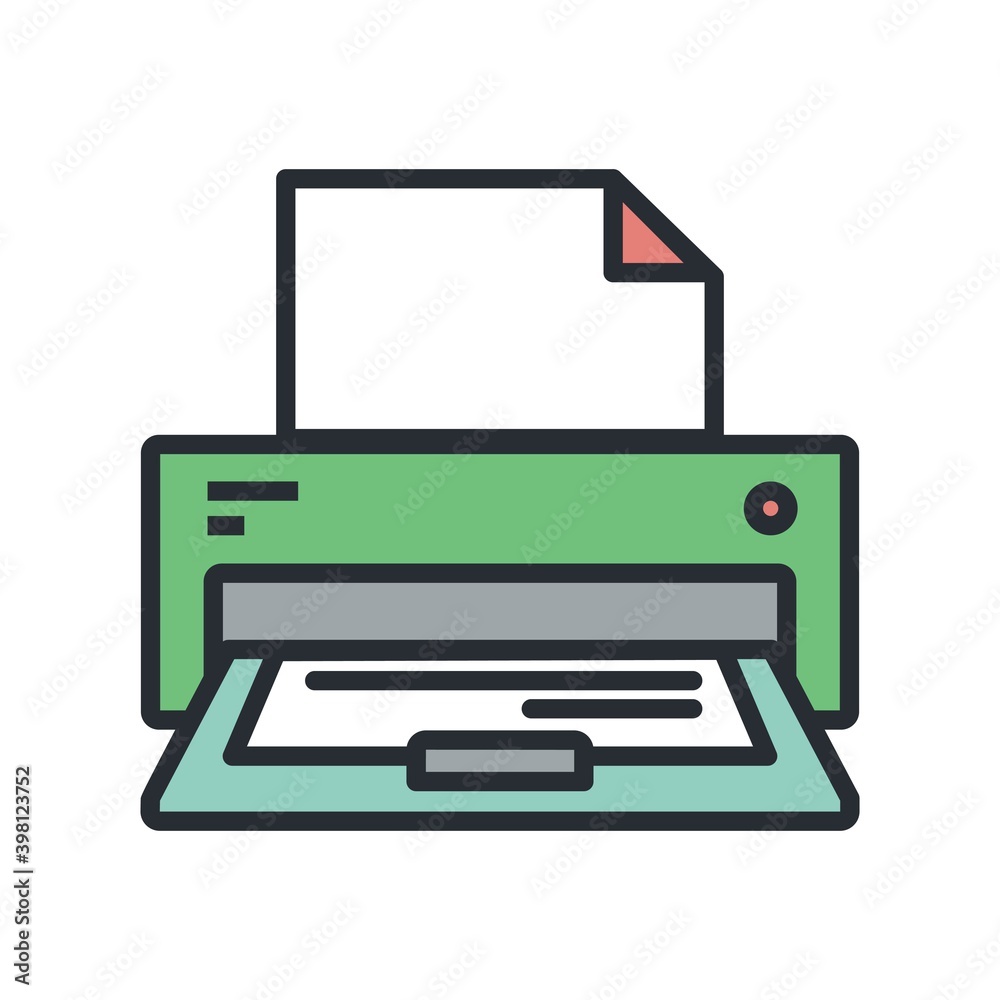 Office printer icon in flat design style. Office printer icon in flat design style.