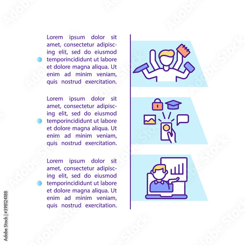 Virtual assistant skills concept icon with text. Time management. Multitasking. Planning, strategizing. PPT page vector template. Brochure, magazine, booklet design element with linear illustrations