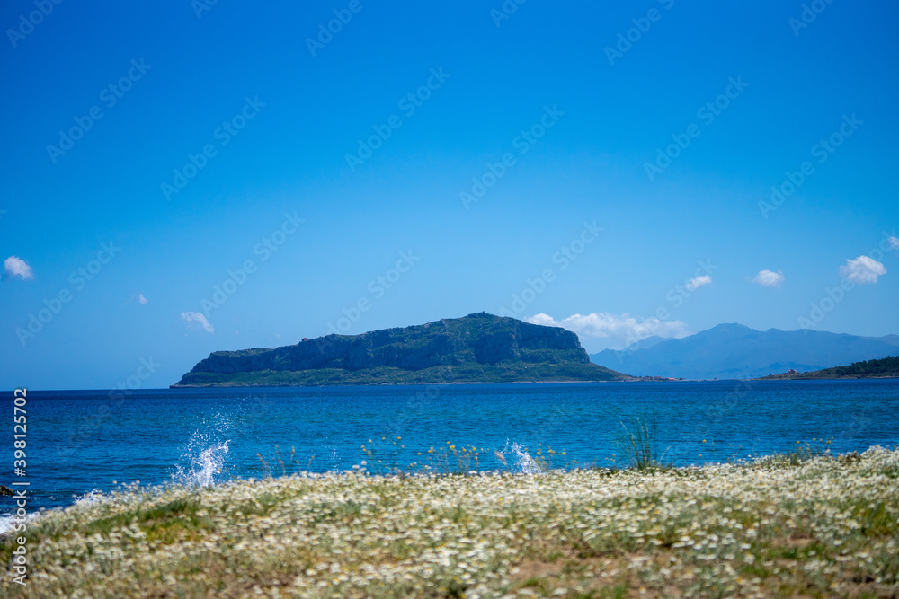view of the sea and mountains in Greece view of the sea and mountains in Greece