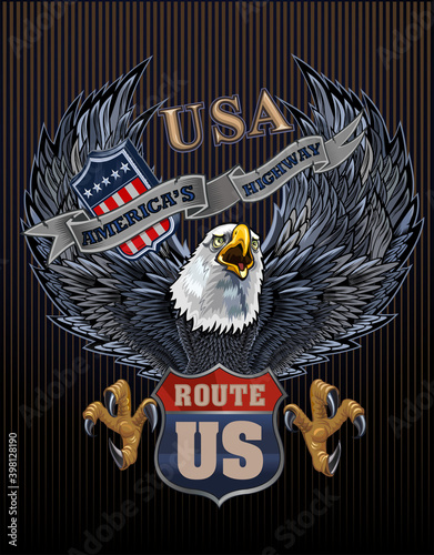 Fototapeta American eagle with USA flags