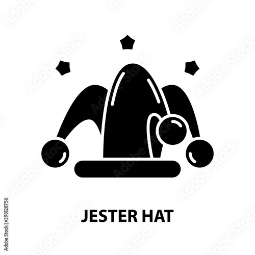 jester hat icon, black vector sign with editable strokes, concept illustration
