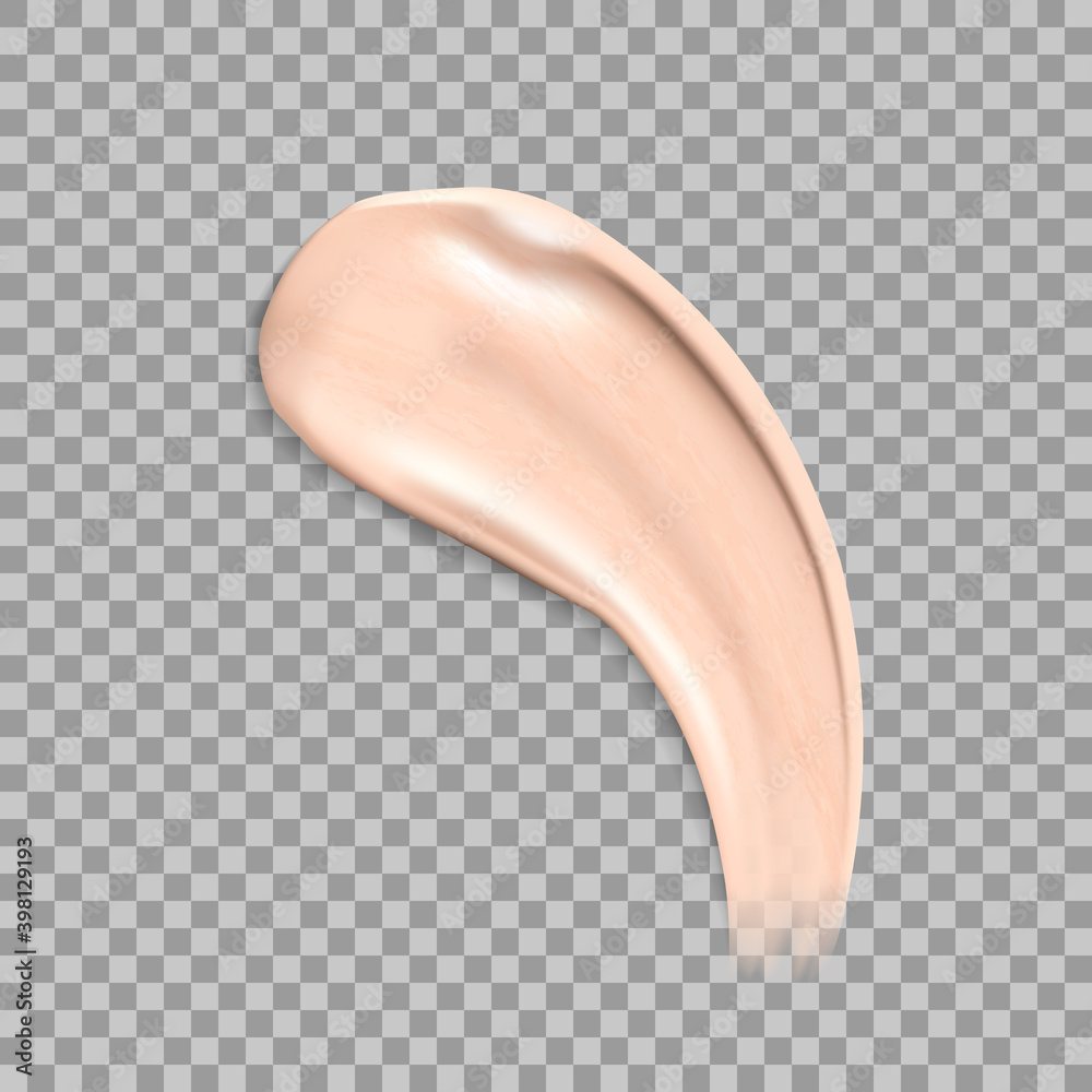 Brown cream texture for make up. Realistic cosmetic liquid foundation smear. Beige make up concealer swatch isolated on transparent background. Vector illustration of beauty product smudge Brown cream texture for make up. Realistic cosmetic liquid foundation smear. Beige make up concealer swatch isolated on transparent background. Vector illustration of beauty product smudge