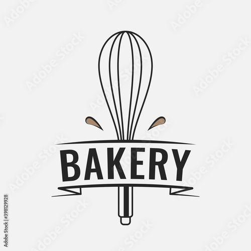 Bakery logo with whisk for baking on white