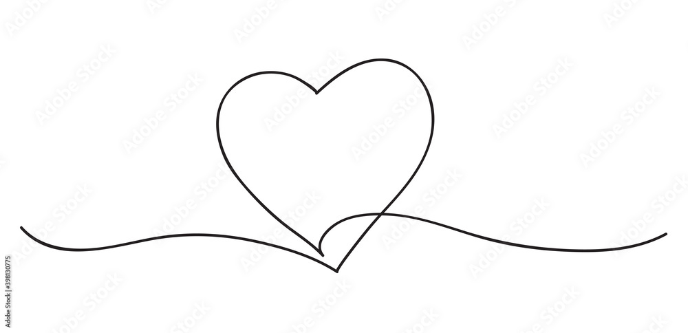 Plakat Heart. Abstract love symbol. Continuous line art drawing vector illustration