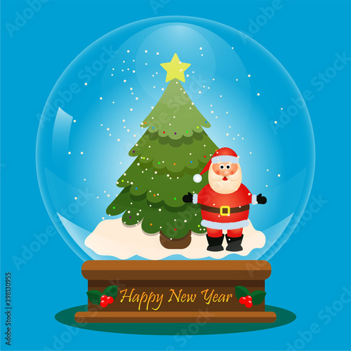 Santa in snow globe blue
