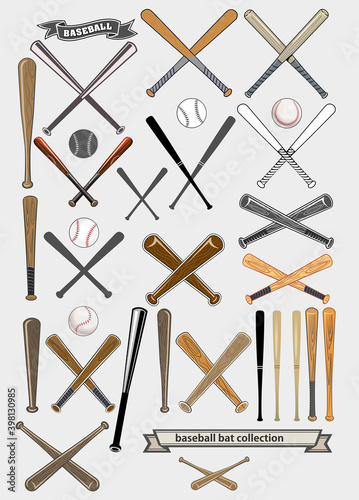 crossed baseball bats and ball set