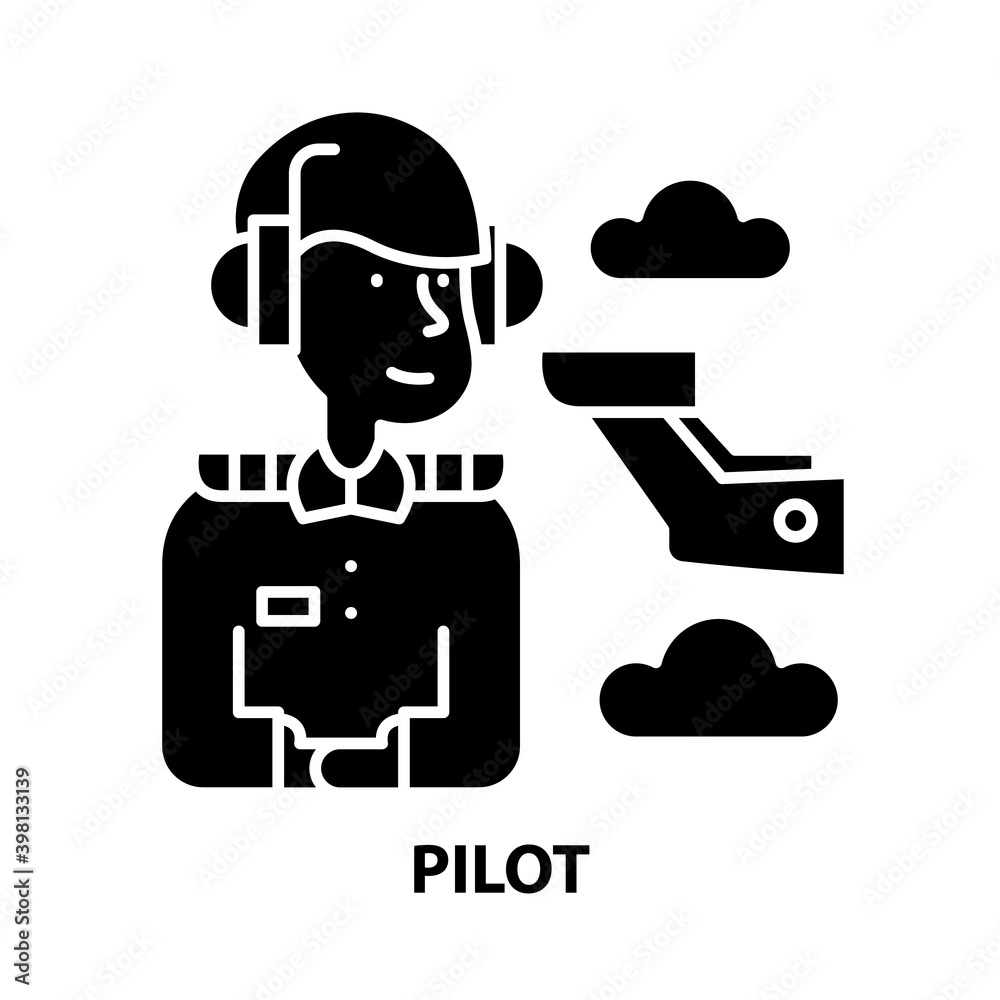 pilot icon, black vector sign with editable strokes, concept illustration