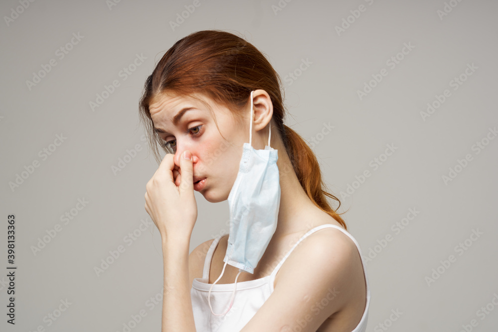 woman medical mask handkerchief health problems cropped view woman medical mask handkerchief health problems cropped view