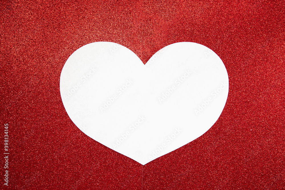 white heart on a red shiny background. Valentine's Day white heart on a red shiny background. Valentine's Day