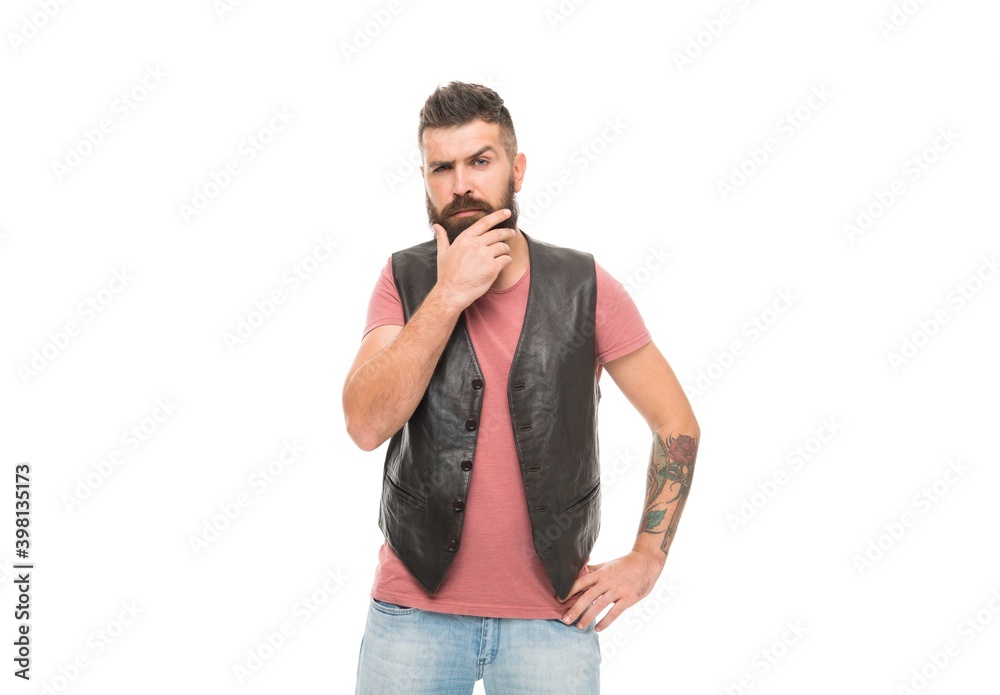 Think different way. Hipster with beard brutal guy. Masculinity concept. Barber shop and beard grooming. Styling beard and moustache. Fashion trend beard grooming. Thoughtful man make decision Think different way. Hipster with beard brutal guy. Masculinity concept. Barber shop and beard grooming. Styling beard and moustache. Fashion trend beard grooming. Thoughtful man make decision