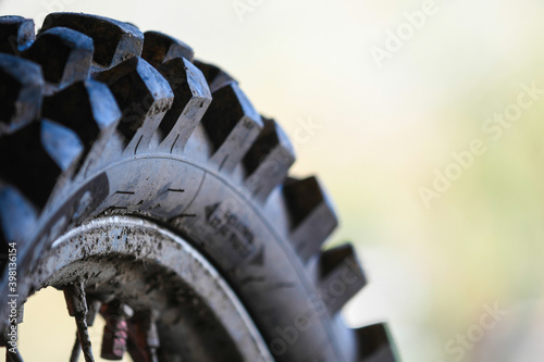 Detail of the studs of a motocross motorcycle tire