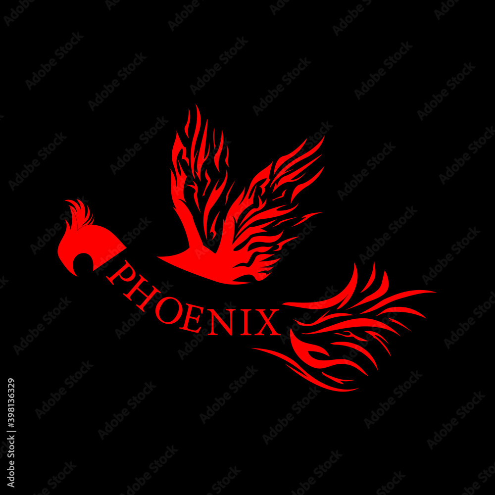 Naklejka premium Phoenix Mascot Logo with Black Background. Flying Phoenix Fire Bird abstract Logo design vector template. Eagle Logotype concept icon. Vector illustration