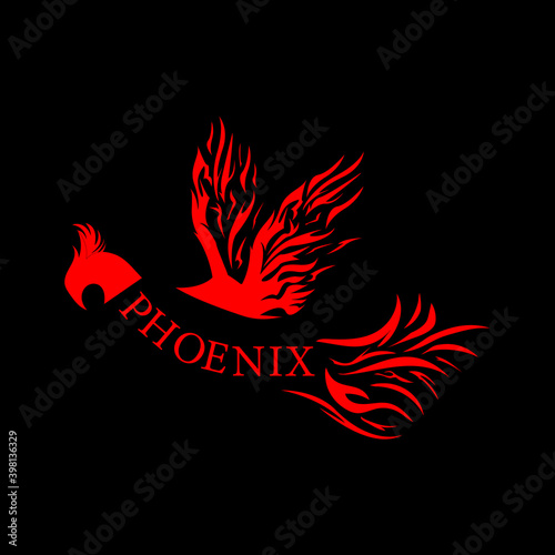 Phoenix Mascot Logo with Black Background. Flying Phoenix Fire Bird abstract Logo design vector template. Eagle Logotype concept icon. Vector illustration