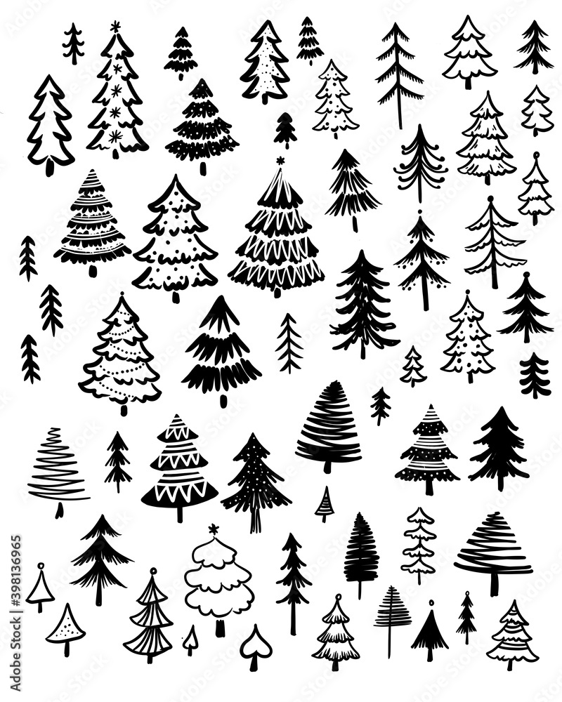 Obraz premium Set of Christmas trees on white background