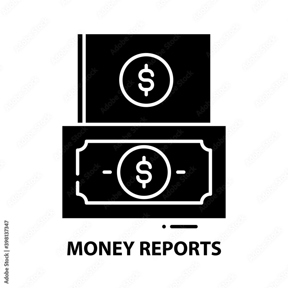 money reports icon, black vector sign with editable strokes, concept illustration money reports icon, black vector sign with editable strokes, concept illustration