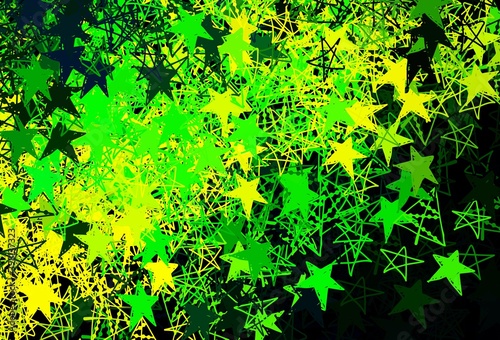 Dark Blue, Green vector texture with colored snowflakes, stars.