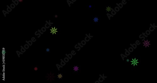 3D Illustration realistic winter snow fall with rainbow LGBT snowflake shape Christmas xmas overlay twinkling sparkling stars space in isolated black elegant luxury green night sky background